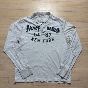 Vintage Aeropostale Long Sleeve Henley Shirt L/G Est 87 New York Embroidered